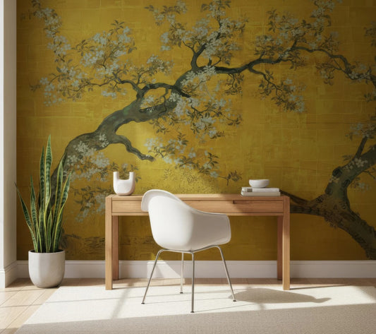 Elegant Gold Chinoiserie Peel and Stick Wallpaper - Vintage Floral & Bird Mural