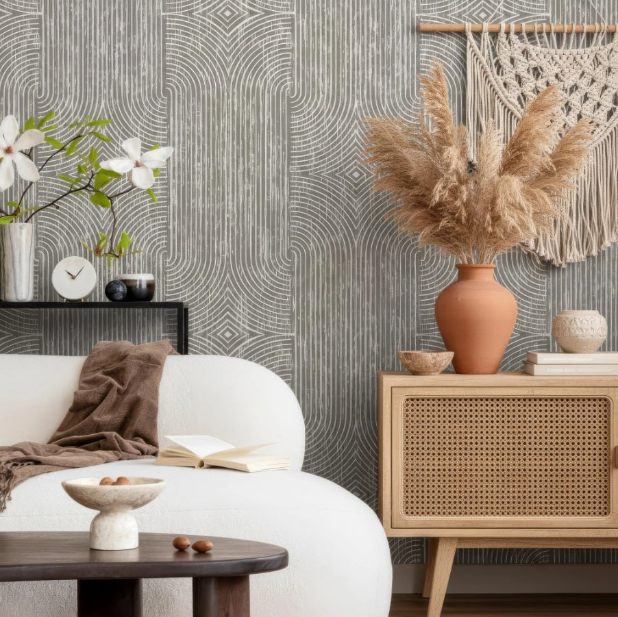 Beige Boho Abstract Peel and Stick Wallpaper - Removable Wall Art Decor
