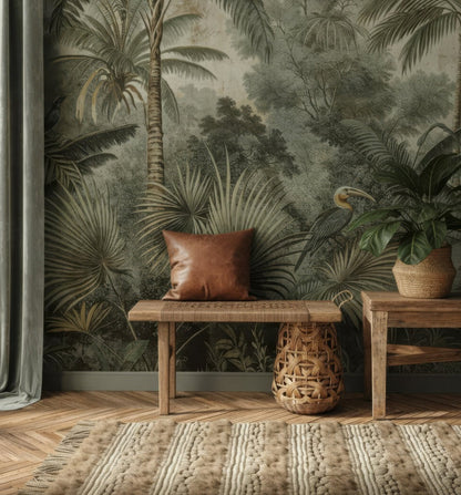 Tropical Palm Tree Peel and Stick Wallpaper - Vintage Rainforest Wall Mural