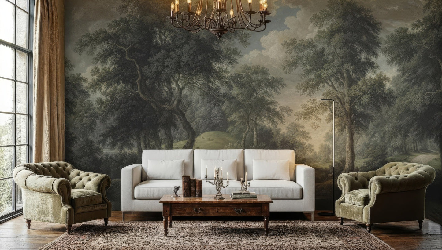 Vintage Botanical Trees Landscape Peel and Stick Wall Mural Wallpaper