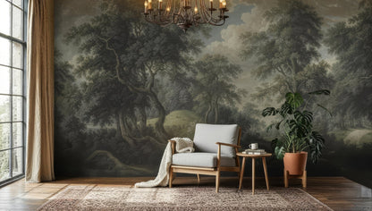 Vintage Botanical Trees Landscape Peel and Stick Wall Mural Wallpaper