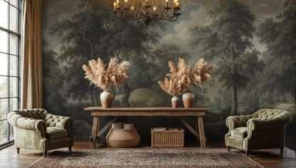 Vintage Botanical Trees Landscape Peel and Stick Wall Mural Wallpaper