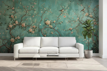 Vintage Chinoiserie Bird Blossom Peel Stick Wallpaper