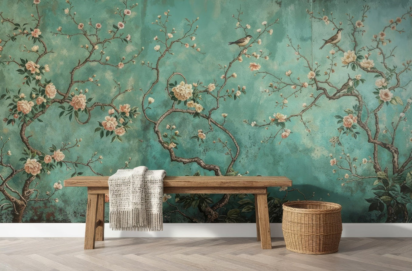 Vintage Chinoiserie Bird Blossom Peel Stick Wallpaper