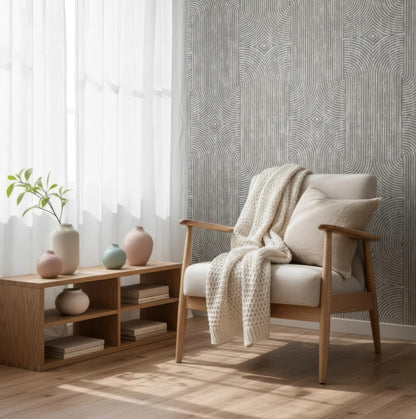 Beige Boho Abstract Peel and Stick Wallpaper - Removable Wall Art Decor